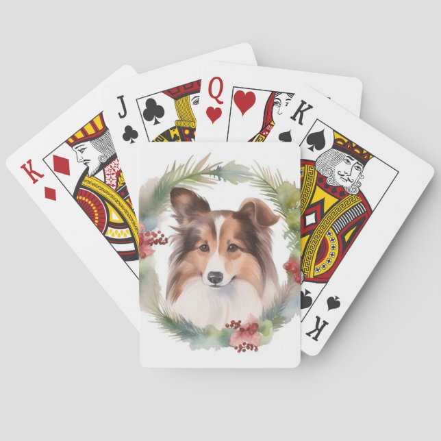 Shetland Sheepdog Weihnachtsmann Spielkarten (Rückseite)