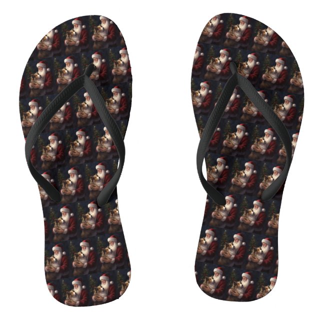 Shetland Sheepdog Weihnachtsmann Weihnachten Flip Flops (Fußbett)