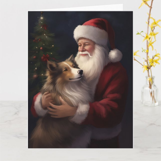Shetland Sheepdog Weihnachtsmann Weihnachten Karte (Gelbe Blume)