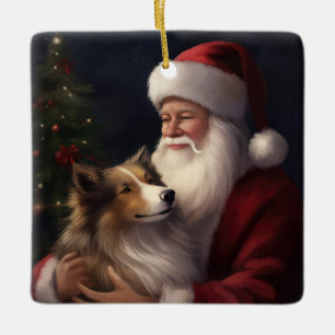 Shetland Sheepdog Weihnachtsmann Weihnachten Keramikornament