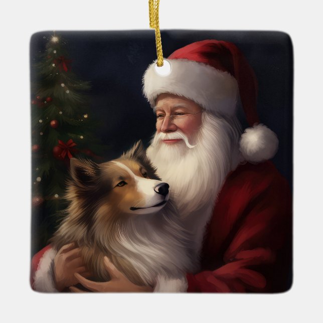 Shetland Sheepdog Weihnachtsmann Weihnachten Keramikornament (Vorderseite)