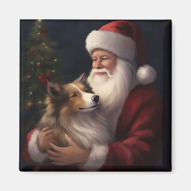 Shetland Sheepdog Weihnachtsmann Weihnachten Magnet (Vorne)