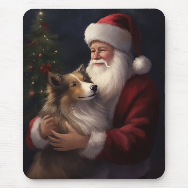 Shetland Sheepdog Weihnachtsmann Weihnachten Mousepad (Vorne)