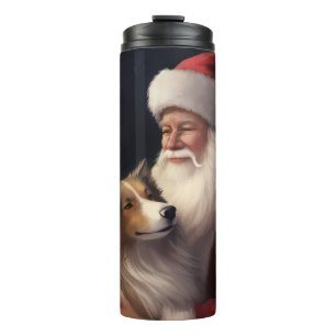 Shetland Sheepdog Weihnachtsmann Weihnachten Thermosbecher