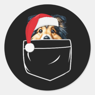 Shetland Sheepdog Weihnachtsmannmütze Weihnachtspo Runder Aufkleber
