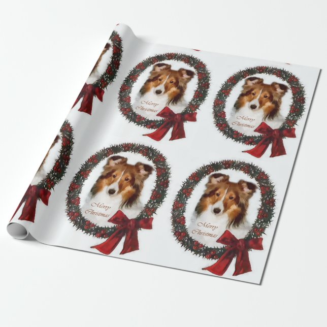 Shetland Sheepdog Weihnachtsschaden Geschenkpapier (Ungerollt)