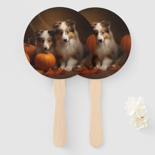 Shetland Sheepdog Welpe Autumn Delight Pumpen Fächer (Vorne und Hinten)