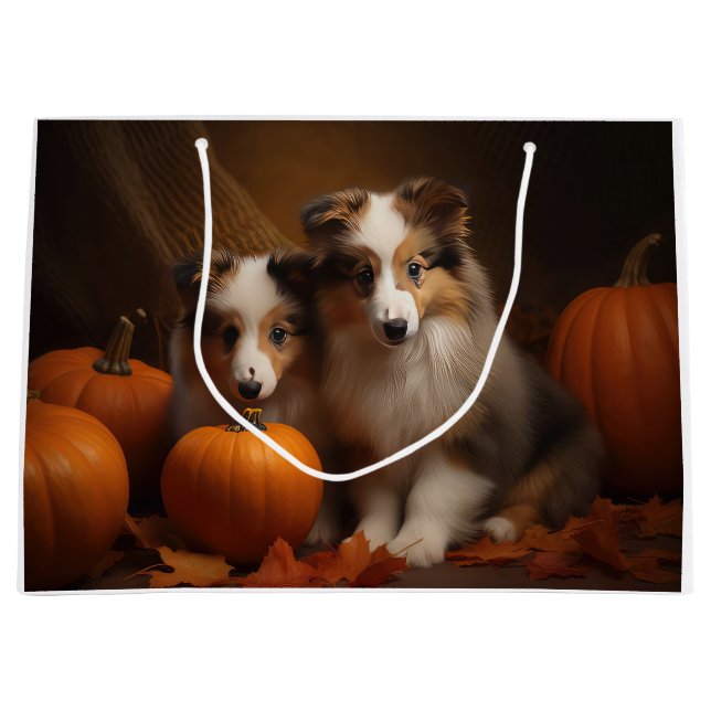Shetland Sheepdog Welpe Autumn Delight Pumpen Große Geschenktüte (Vorderseite)