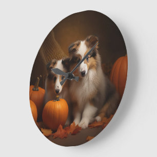 Shetland Sheepdog Welpe Autumn Delight Pumpen Große Wanduhr