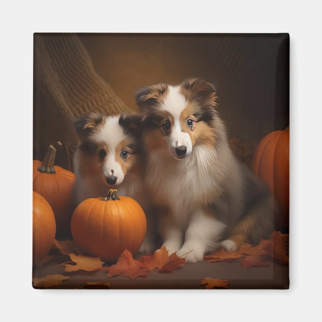 Shetland Sheepdog Welpe Autumn Delight Pumpen Magnet (Vorne)