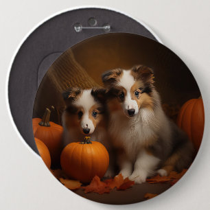 Shetland Sheepdog Welpe Herbstfreude Kürbis Button