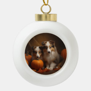 Shetland Sheepdog Welpe Herbstfreude Kürbis Keramik Kugel-Ornament