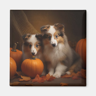 Shetland Sheepdog Welpe Herbstfreude Kürbis Magnet
