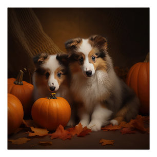 Shetland Sheepdog Welpe Herbstfreude Kürbis  Poster