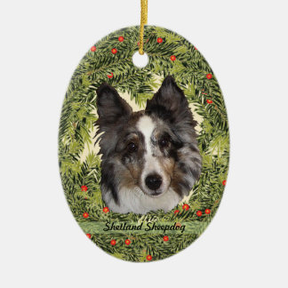 Shetland Sheepdog Wreath Keramikornament