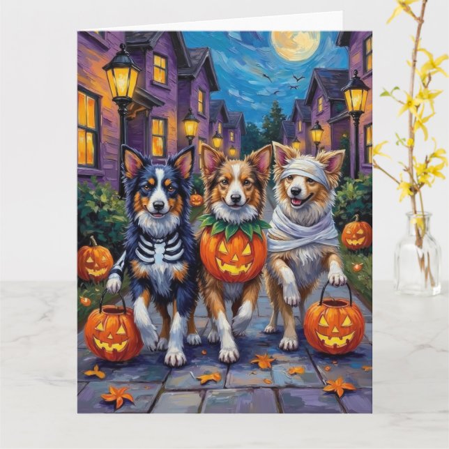 Shetland Sheepdogs in Halloween Costumes Karte (Gelbe Blume)