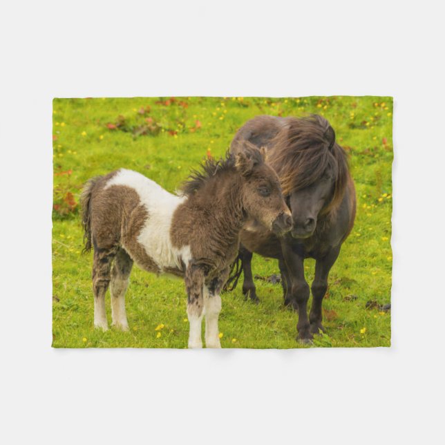 Shetlandpony-Mutter und Nachwuchs Fleecedecke (Vorderseite (Horizontal))