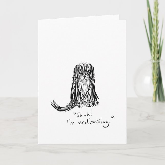 Shhh! Ich bin meditierende HundeCartoon-Gruß-Karte Karte (Vorderseite)