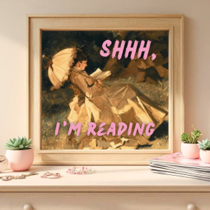 Shhh Ich lese Druck, Maximalist Art, Buchliebhaber Poster