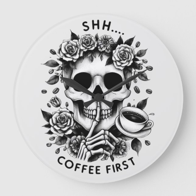 Shhh...Kaffee zuerst Große Wanduhr (Vorderseite)