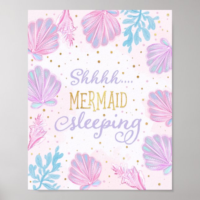 Shhh... Mermaid Schlafen Kinderzimmer Decke Poster (Vorne)