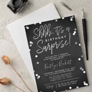 Shhh... Überraschung Geburtstag Silver Foil Confet Einladung