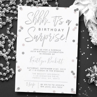 Shhh... Überraschung Geburtstag Silver Foil Confet Einladung