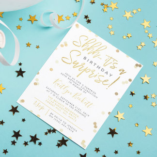 Shhh... Überraschung Geburtstagsparty Gold Foil Co Einladung