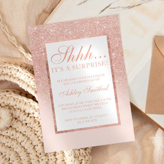 Shhh Überraschung Rose Gold Glitzer Chic Sweet 16 Einladung