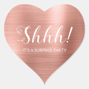 Shhh! Überraschungs-Geburtstags-Party - Rosen-Gold Herz-Aufkleber