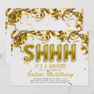 Shhhh Überraschung Party Einladung Goldballons