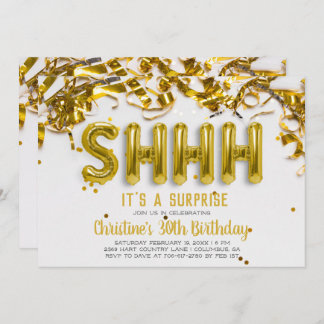 Shhhh Überraschung Party Einladung | Goldballons