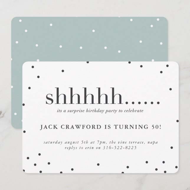Shhhhh, Überraschungsgeburtstagsfeier Einladung (Vorne/Hinten)