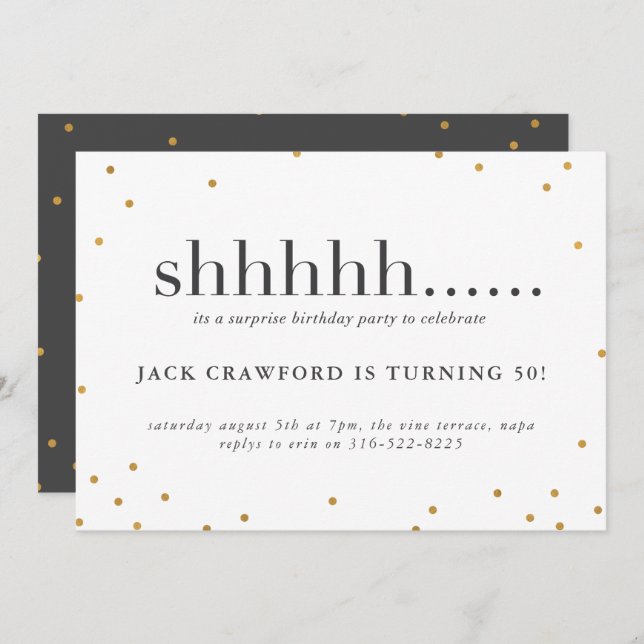 Shhhhh, Überraschungsgeburtstagsfeier Einladung (Vorne/Hinten)
