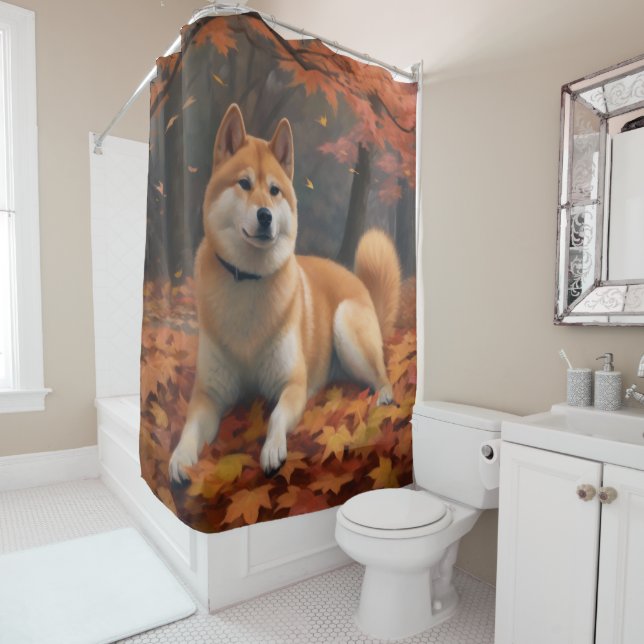 Shib Inu im Herbst Leaves Fall Inspiriert Duschvorhang (Beispiel)