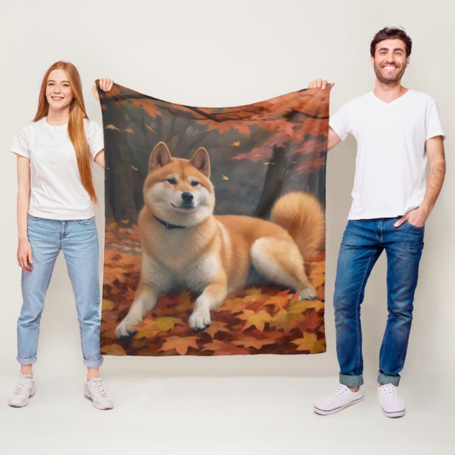 Shib Inu im Herbst Leaves Fall Inspiriert Fleecedecke (Beispiel)