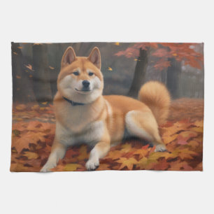 Shib Inu im Herbst Leaves Fall Inspiriert Geschirrtuch