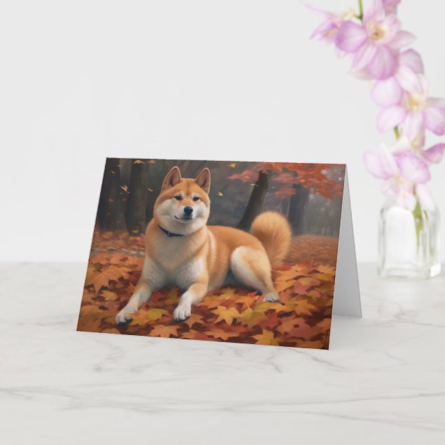 Shib Inu im Herbst Leaves Fall Inspiriert Karte (Orchidee)