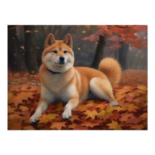 Shib Inu im Herbst Leaves Fall Inspiriert Poster (Vorderseite)