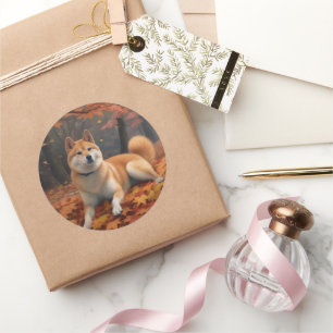 Shib Inu im Herbst Leaves Fall Inspiriert Runder Aufkleber