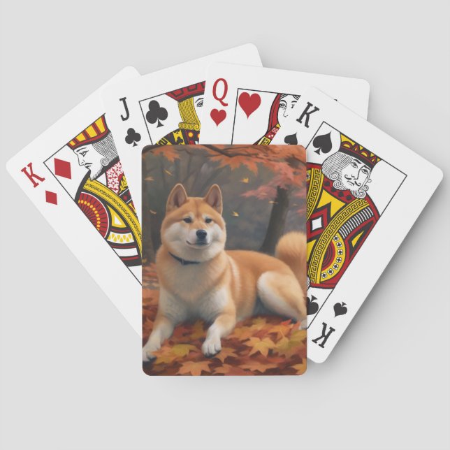Shib Inu im Herbst Leaves Fall Inspiriert Spielkarten (Rückseite)