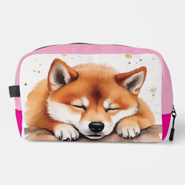 Shiba bekommt schlampige Tricolor-Toilettentasche Waschbeutel (Vorderseite)