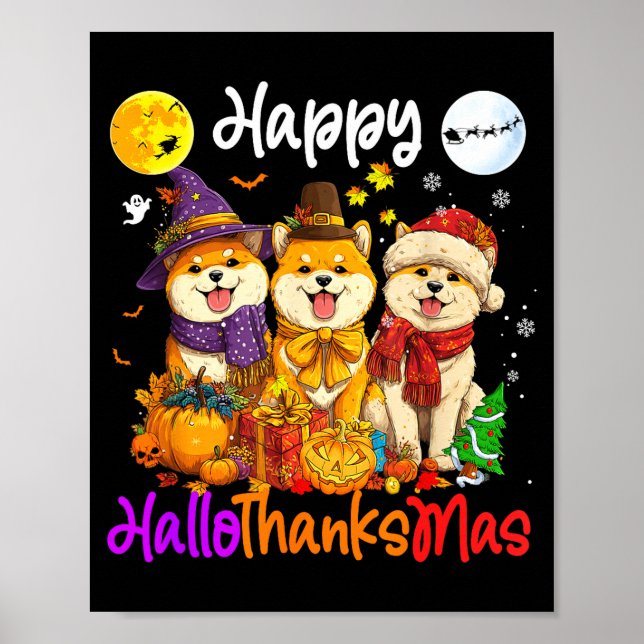 Shiba Dog Christmas Thanksgiving Happy Halloween  Poster (Vorne)