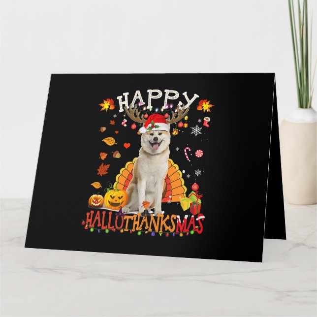 Shiba Dog Happy Hallothanksmas Halloween Thanksgiv Karte (Vorderseite)