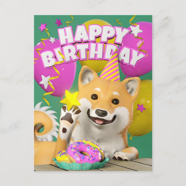 Shiba Happy Birthday Postcard Postkarte (Vorderseite)
