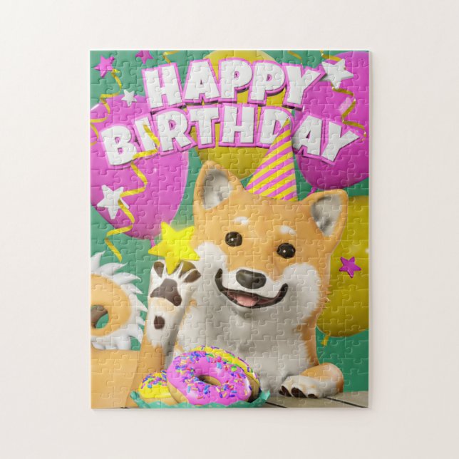 Shiba Happy Birthday Puzzle (Vertikal)