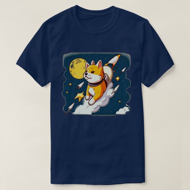 Shiba in den Weltraum fliegen mit einer Rakete10 T-Shirt (Design vorne)