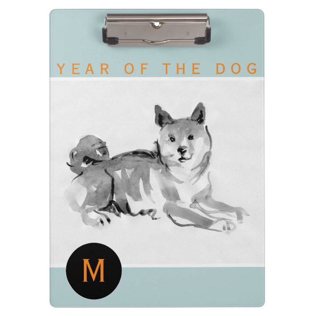 Shiba Inu 2 Gemälde Chinesischer Dog Year Monogram Klemmbrett (Vorderseite)
