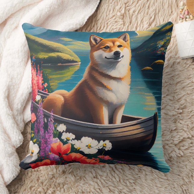 Shiba Inu auf einem Paddle: Ein Landschaftliches A Kissen (Decke)