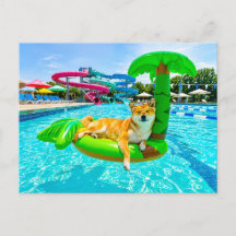 Shiba Inu auf Palmenfloß